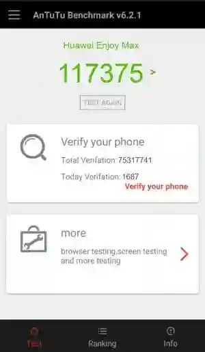 Результат Huawei Enjoy Max в тесте Antutu Результат Huawei Enjoy Max в тесте Antutu