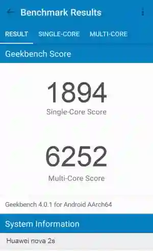 Huawei nova 2s GeekBench 4 ����������