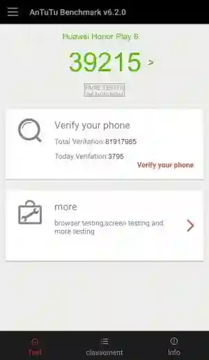 Результат Huawei Honor Play 6 в тесте Antutu Результат Huawei Honor Play 6 в тесте Antutu