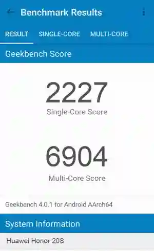 Huawei Honor 20S GeekBench 4 ����������