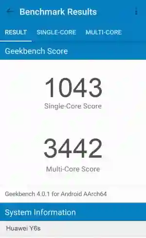 Huawei Y6s GeekBench 4 ����������