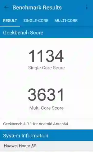 Huawei Honor 8S GeekBench 4 ����������
