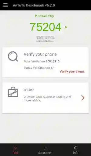 Результат Huawei Y6p в тесте Antutu Результат Huawei Y6p в тесте Antutu