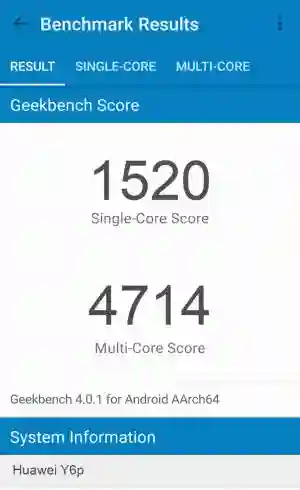 Huawei Y6p GeekBench 4 ����������