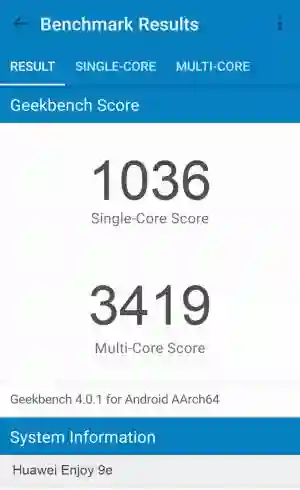 Huawei Enjoy 9e GeekBench 4 ����������