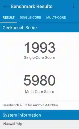 Huawei Y8p GeekBench 4 ����������