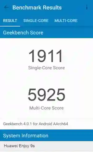 Huawei Enjoy 9s GeekBench 4 ����������