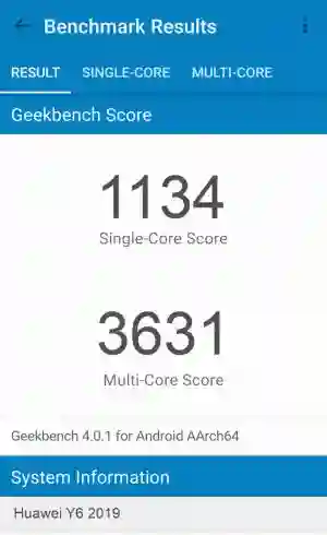 Huawei Y6 2019 GeekBench 4 ����������