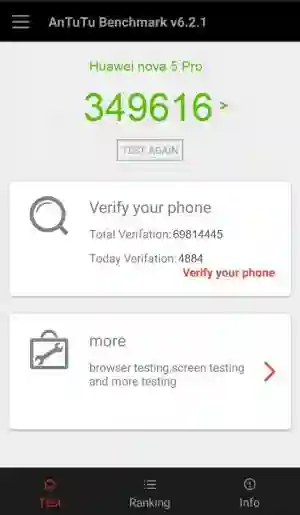 Результат Huawei nova 5 Pro в тесте Antutu Результат Huawei nova 5 Pro в тесте Antutu